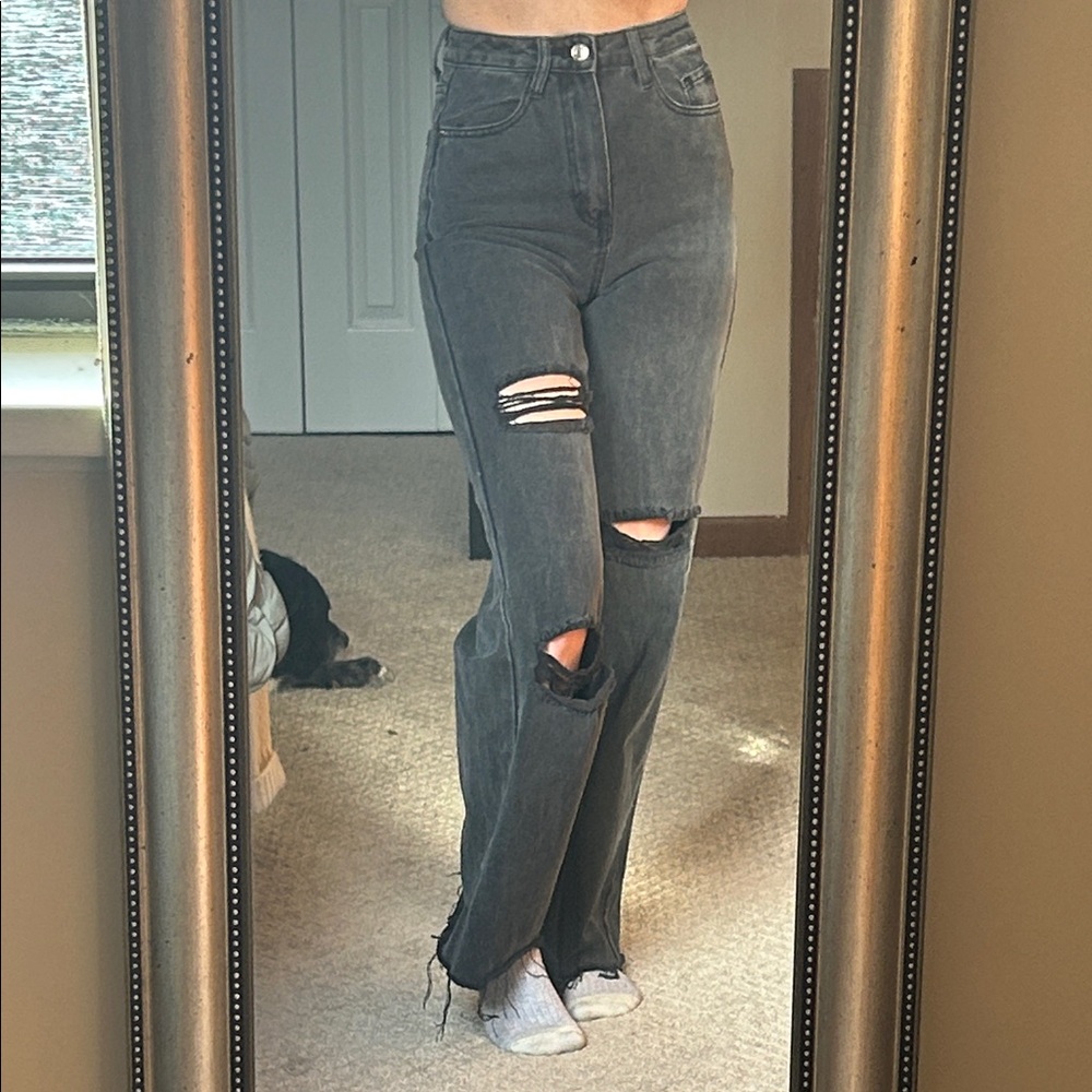 SHEIN High Rise Distressed Black Jeans
